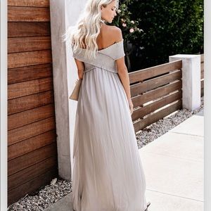 yarrow pocketed off the shoulder maxi dress